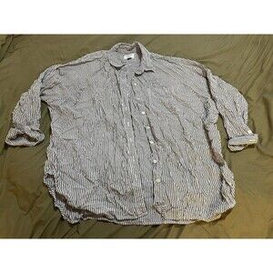 American Eagle Men’s Small Grey & White Striped Button Down Shirt Oversized Fit